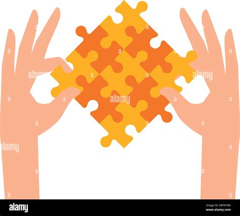 Hands With Set Of Puzzle Pieces Icons Stock Vector Image Art Alamy