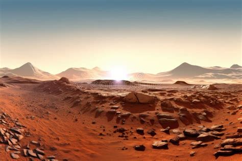 Panoramic View Of Mars Surface With Rover In Distance Stock Image