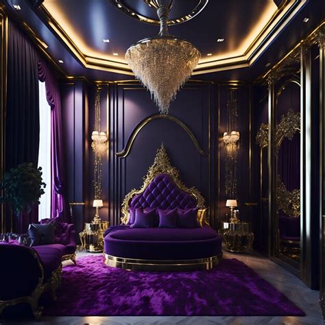 Premium AI Image | Photo of a luxurious purple and gold bedroom with a ...