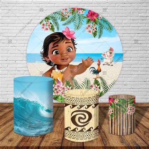 Painel Redondo Capas Cilindros Tecido Sublimado Moana Baby Venda Em