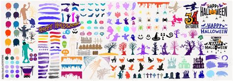 Collection of halloween silhouettes black, yellow, orange, green icon ...