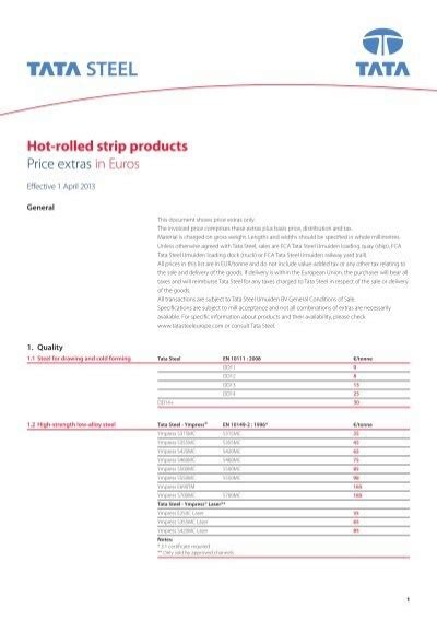 Hot Rolled Strip Products Price Extras In Euros Tata Steel