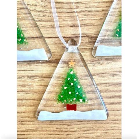 Fused Glass Christmas Tree Decoration With Gold Star And Decorations