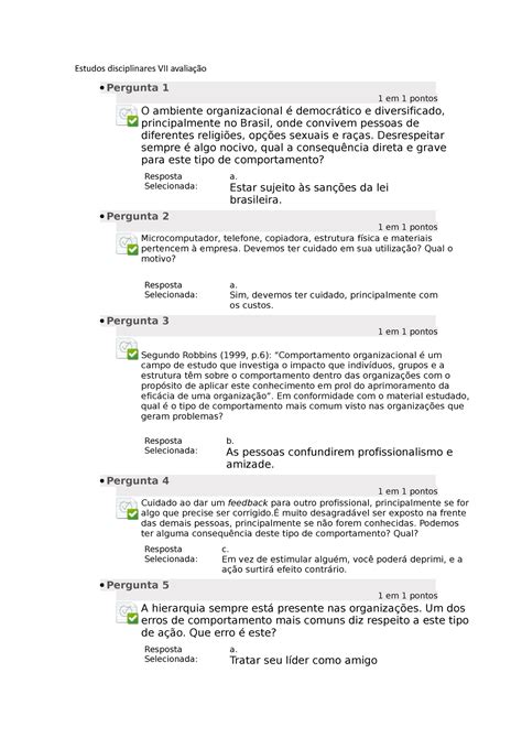 Estudos Disciplinares Vii Avalia O Estudos Disciplinares Vii