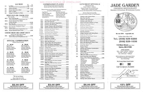 Menu at Jade Garden restaurant, Upton