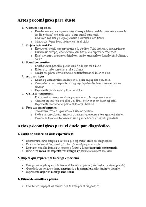 Actos Psicomágicos para el Duelo: Estrategias de Sanación - Studocu