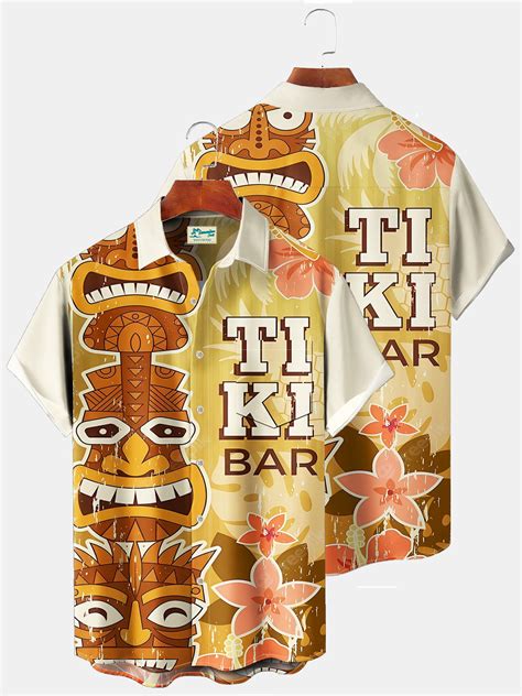 Royaura Beach Vacation TIKI Cartoon Totem Men S Hawaiian Shirts Large