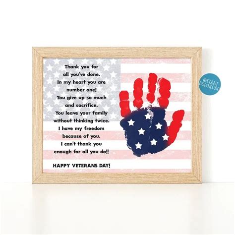 Veterans Day Thank You Card, Handprint Art Project for Kids, Veteran ...