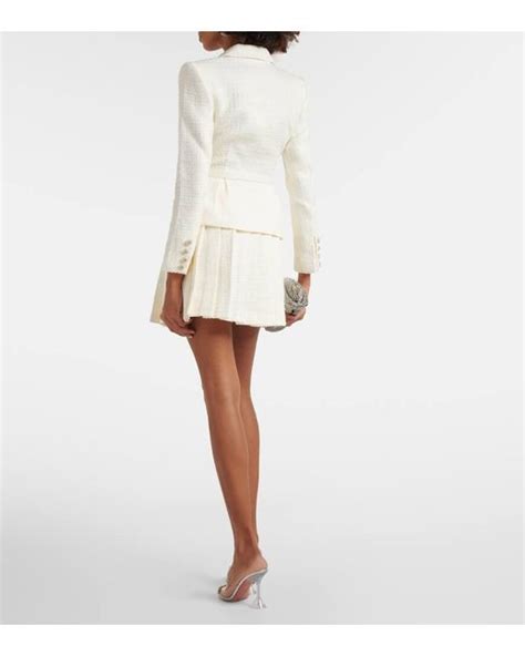 Self Portrait Pleated Boucle Minidress In White Lyst