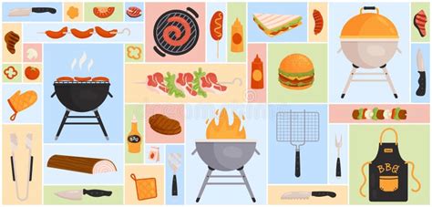 Ilustración Vectorial Cuadrada De Conjunto Bbq Ilustración del Vector