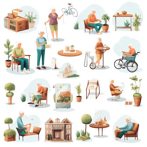 Premium Vector Senior Life Scene Set Vector