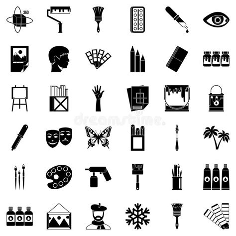 Iconos Fijados Estilo Simple De La Escuela Del Dibujo Ilustración del