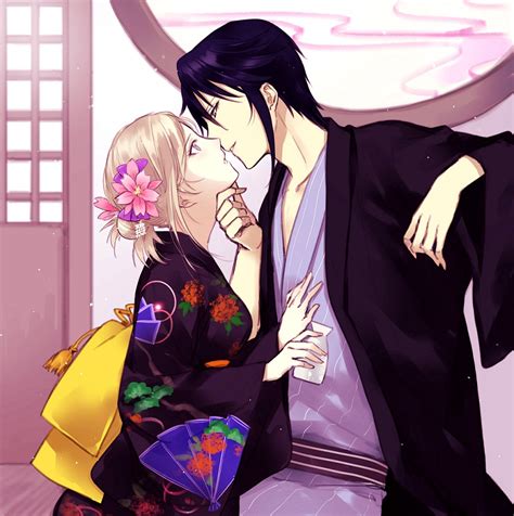 Safebooru Boy Girl Almost Kiss Awashima Seri Black Hair Blonde Hair Flower Hair Flower Hair