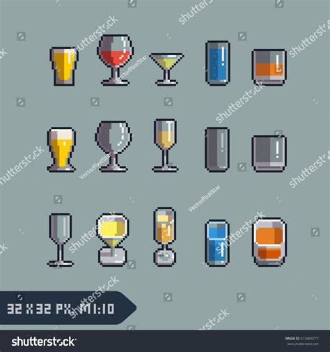 Pixel Art Style Drinks Cocktails Glass Stock Vector Royalty Free