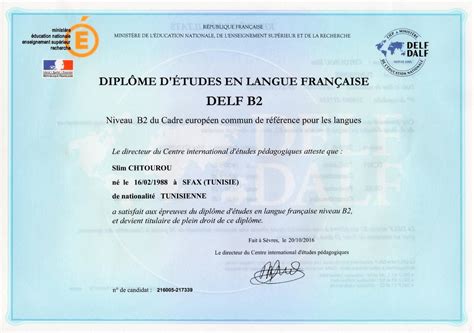 Delf B2 Certificate