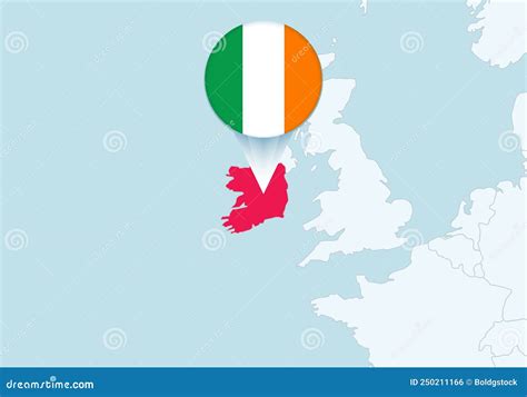 Europa Met Geselecteerde Kaart Van Ierland En Ierland Vlagpictogram