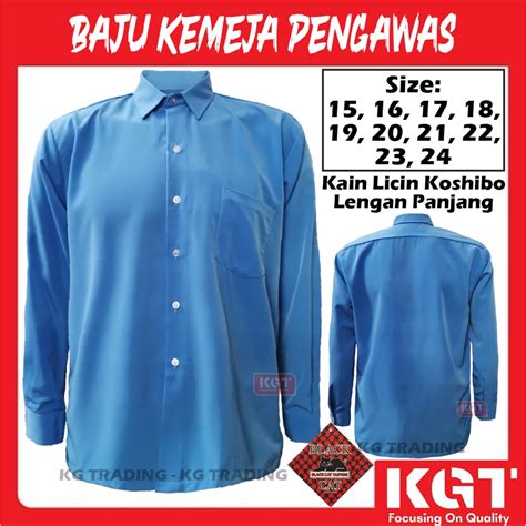 Baju Kemeja Biru Pengawas Lengan Panjang Kain Licin