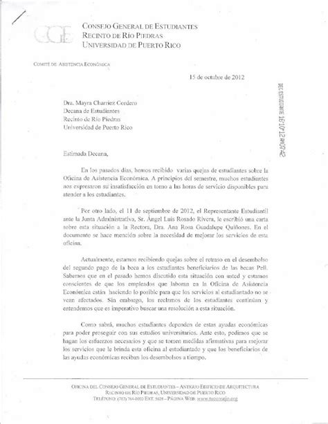 Pdf Carta Dirigida A La Decana De Estudiantes Sobre La Oficina De