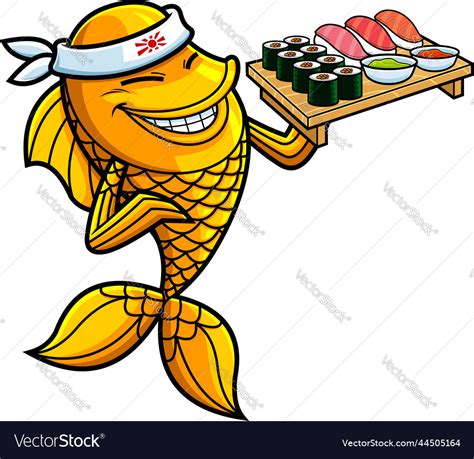 Gold fish or goldfish sushi chef cartoon character