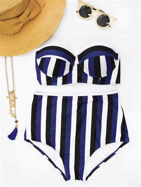 46 OFF Stylish Spaghetti Strap Vertical Striped Bikini Set For Women