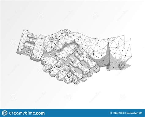 Business Human And Robot Hands Shake Polygonal Space Low Poly With