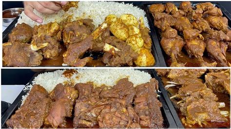 ASMR EATING SPICY TASTY MUTTON CURRY WHITE RICE EGGS CURRY CHICKEN