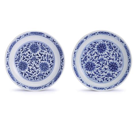 560 Two Blue And White ‘lotus Dishes Seal Marks And Period Of Daoguang