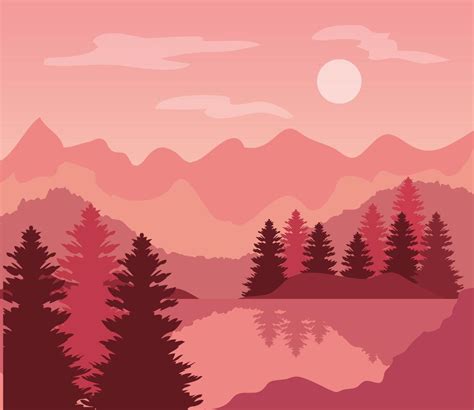 pink landscape with pine, trees and mountains 2533080 Vector Art at ...