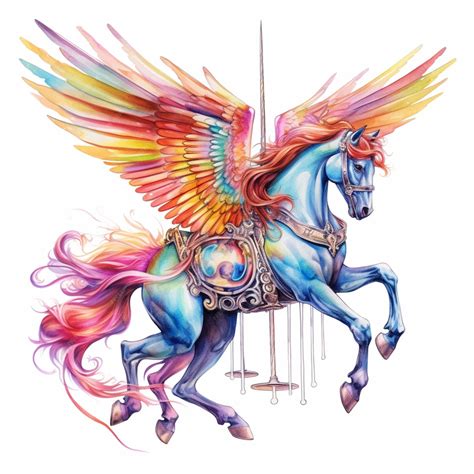 Premium Ai Image Brightly Colored Horse With Wings And A Carousel On