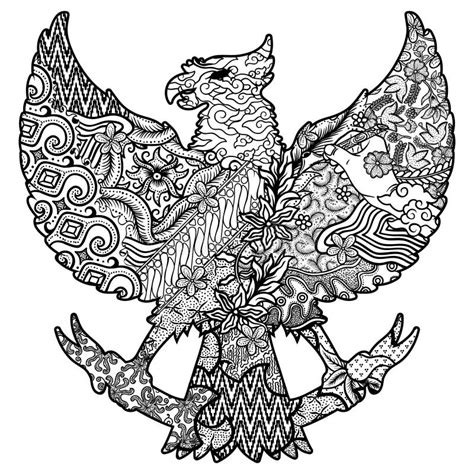 Cultura Del Batik En El Ejemplo Blanco Y Negro De La Silueta Del Garuda