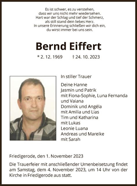 Traueranzeigen Von Bernd Eiffert Trauer Hersfelder Zeitung De