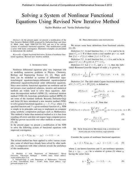 PDF Solving A System Of Nonlinear Functional Equations Using Revised