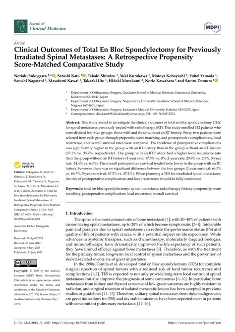 PDF Clinical Outcomes Of Total En Bloc Spondylectomy For Previously