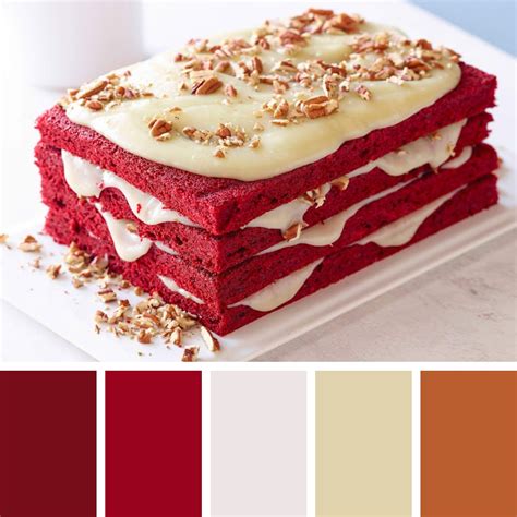 pecan sprinkled layered naked Red Velvet Cake color pallet