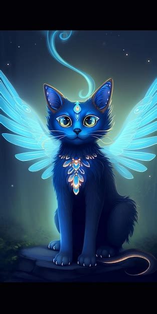 Premium AI Image A Blue Cat With Wings And A Halo On Its Head