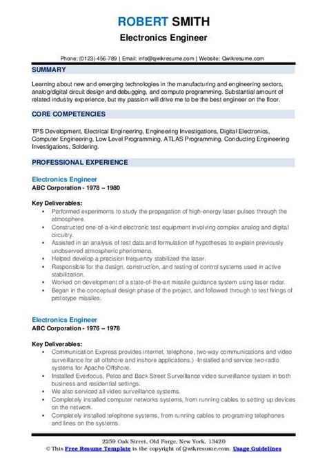 Electronics Engineer Resume Samples QwikResume