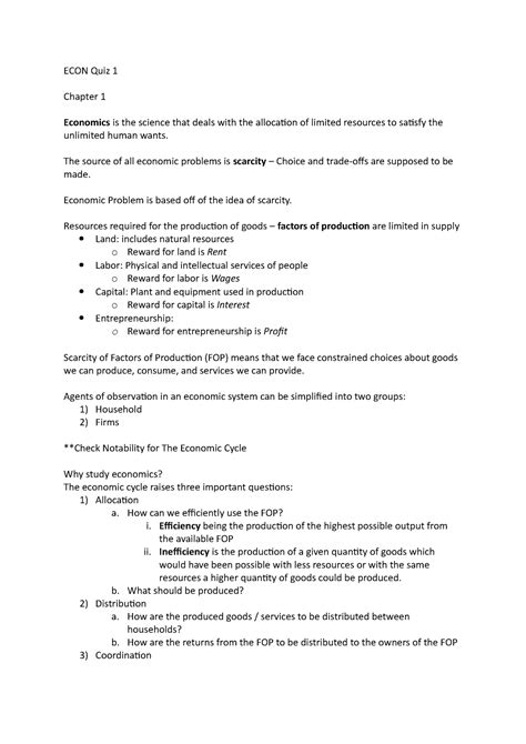 Econ Quiz 1 Review Exercise Vi Econ 201 Excercise Test Test Test