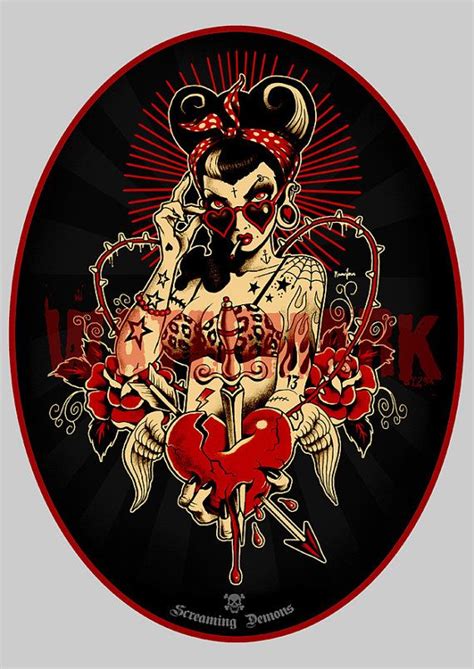 Rockabilly Pinup Tattoo Sticker Vw Camper Vespa Hot Rod Sticker Rat Rod Heartbreaker Oval