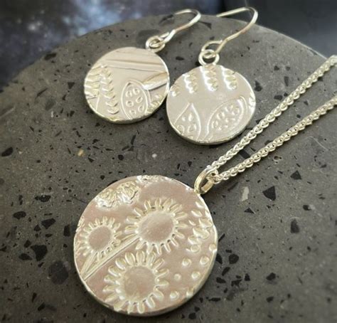 Textured Silver Clay Earrings And Pendant The Bench