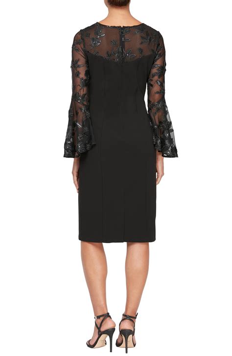 Alex Evenings Embroidered Illusion Bell Sleeve Sheath Dress | Nordstrom