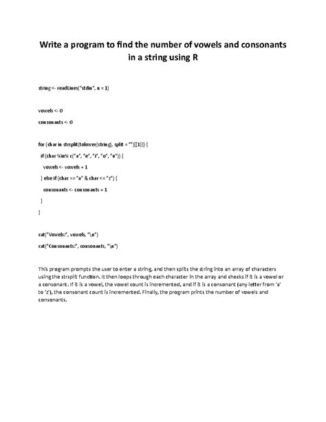 Using R Write A Program To Find The Number Of Vowels And Consonants