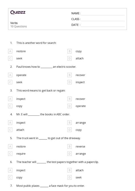 50 Verbs Worksheets For 4th Class On Quizizz Free And Printable