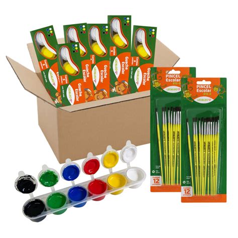 Kit De Tinta Guache 24 Cores - Kit Pintura Escolar 24 Tinta Guache 6 Cores + 24 Pincel Leo e Leo ...
