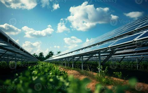 AI generated Solar Panel Arrays, Symbolizing Sustainable Energy