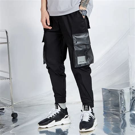 Men Elastic Waist Ribbons Design Harem Pant Men Streetwear Big Side