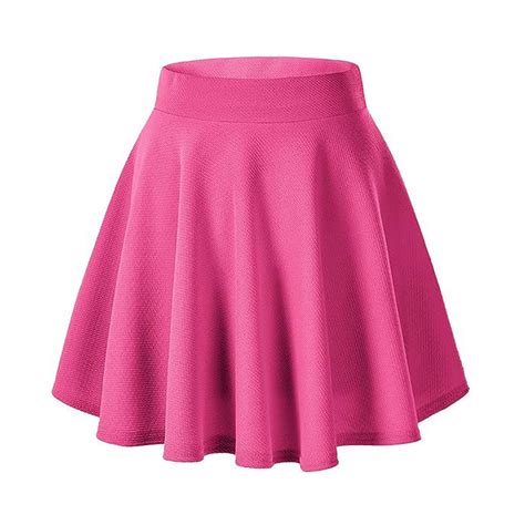 Gewsey Women S Basic Versatile Stretchy Flared Casual Mini Skater Skirt Hot Pink S Walmart