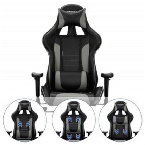 Game Stoel Gaming Chair Verstelbare Kussens Wijde Rugleuning Zwart Met Grijs