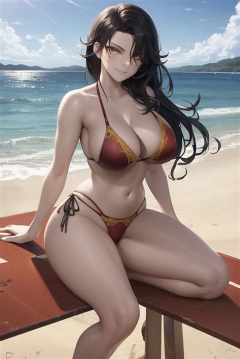 Rule 34 1girls Ai Generated Beach Big Breasts Bikini Black Hair Busty