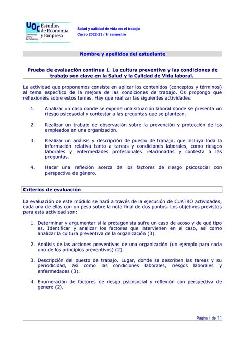 M Pec Enunciado Salud Y Calidad De Vida En El Trabajo