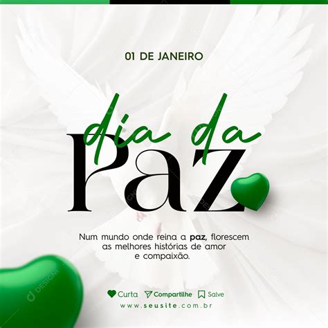 Social Media Dia Da Paz 01 De Janeiro PSD Editável download Designi